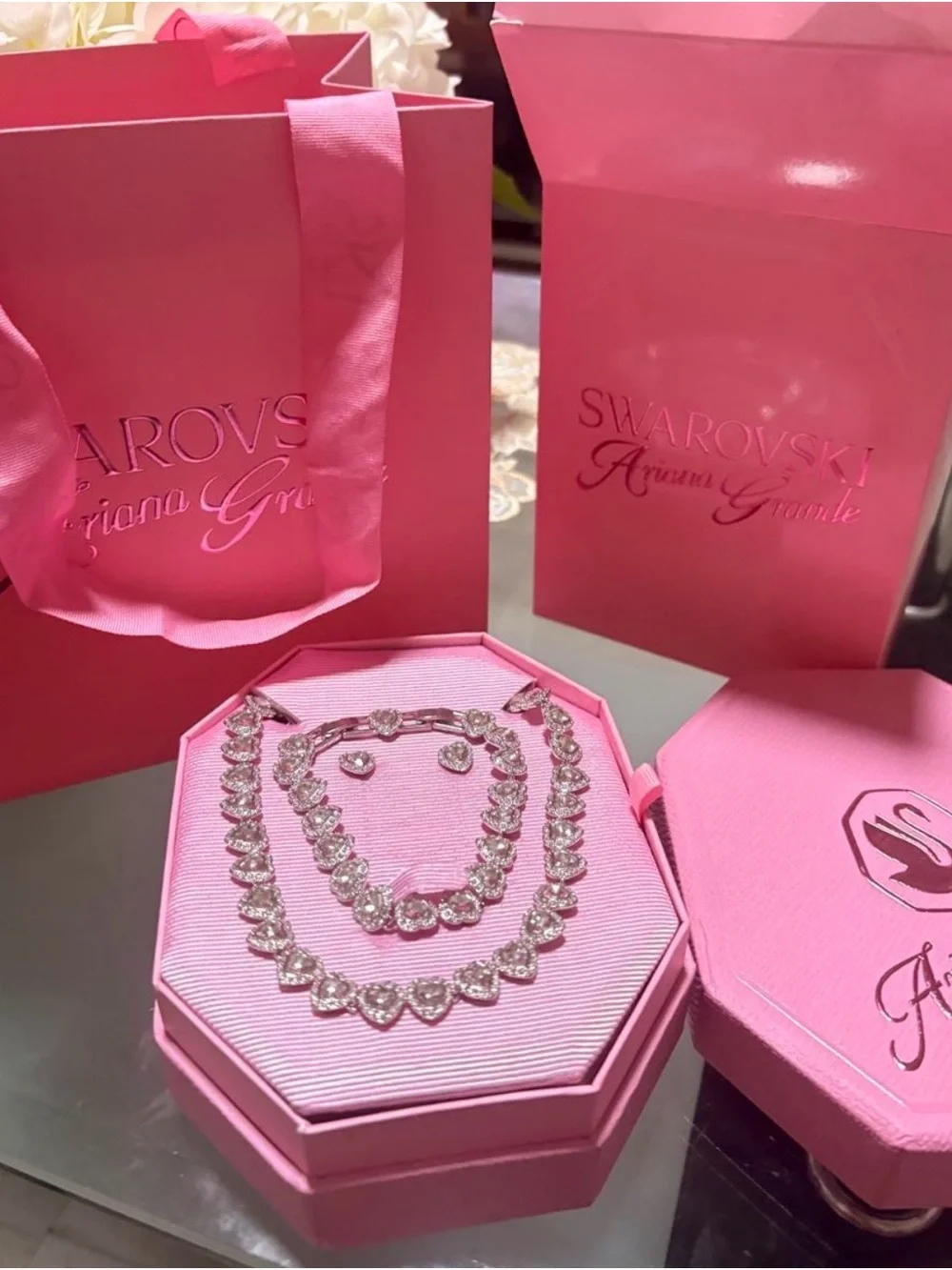 Swarovski Pink Crystal Heart Necklace and Earring Set - Picture 1 of 3